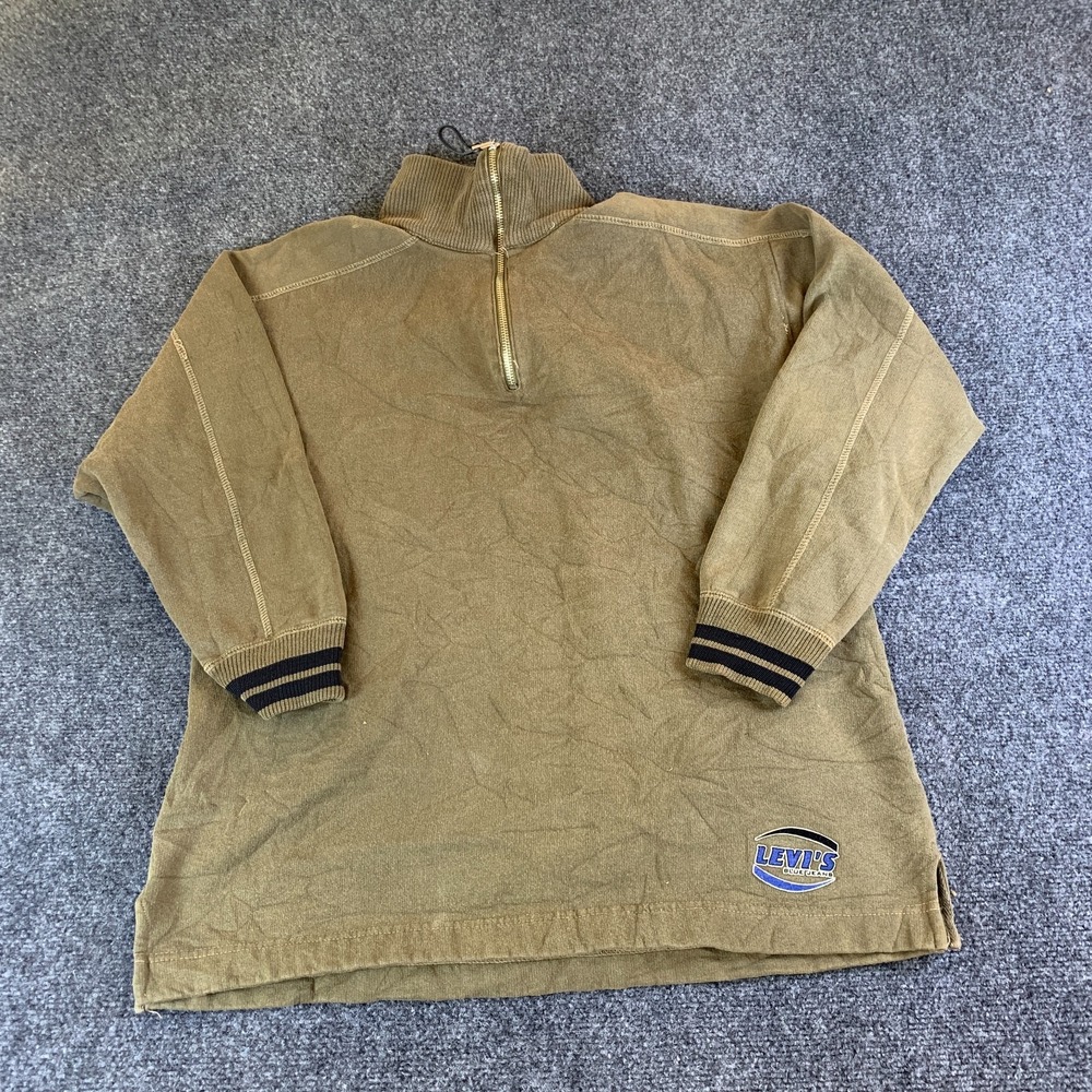 Vintage Levi's 90s Sweatshirt Mens Medium Olive Green Mock Neck Quarter Zip